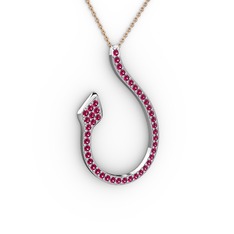 Rodolit garnet 8 ayar beyaz altın kolye (40 cm rose altın rolo zincir)