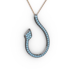 Yılan Kolye - Akuamarin 925 ayar siyah rodyum kaplama gümüş kolye (40 cm gümüş rolo zincir) #1t2p4n0