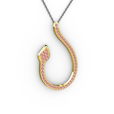 Pembe kuvars 18 ayar altın kolye (40 cm gümüş rolo zincir)