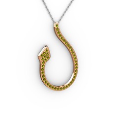 Yılan Kolye - Peridot 14 ayar rose altın kolye (40 cm gümüş rolo zincir) #1ydtx3a