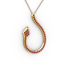 Rodolit garnet 14 ayar altın kolye (40 cm rose altın rolo zincir)