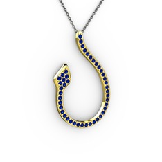 Yılan Kolye - Lab safir 14 ayar altın kolye (40 cm gümüş rolo zincir) #7i241p