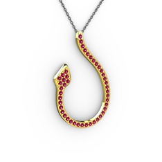 Rodolit garnet 18 ayar altın kolye (40 cm gümüş rolo zincir)
