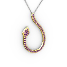 Yılan Kolye - Ametist 8 ayar altın kolye (40 cm gümüş rolo zincir) #fwim3b