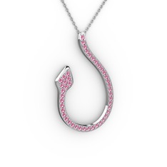 Pembe kuvars 18 ayar beyaz altın kolye (40 cm beyaz altın rolo zincir)