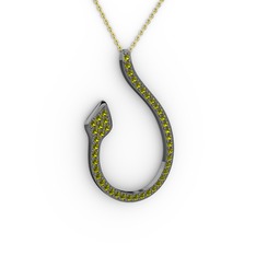 Yılan Kolye - Peridot 925 ayar siyah rodyum kaplama gümüş kolye (40 cm altın rolo zincir) #hhiojl