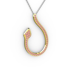 Pembe kuvars 14 ayar altın kolye (40 cm gümüş rolo zincir)