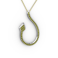 Yılan Kolye - Peridot 18 ayar beyaz altın kolye (40 cm altın rolo zincir) #jnovol