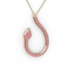 Pembe kuvars 925 ayar rose altın kaplama gümüş kolye (40 cm altın rolo zincir)
