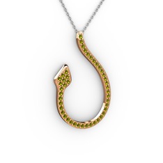 Yılan Kolye - Peridot 925 ayar rose altın kaplama gümüş kolye (40 cm beyaz altın rolo zincir) #m2ykvc