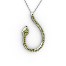 Peridot 18 ayar beyaz altın kolye (40 cm beyaz altın rolo zincir)