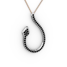 Yılan Kolye - Siyah zirkon 14 ayar beyaz altın kolye (40 cm gümüş rolo zincir) #scd1s9