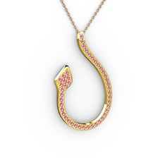 Yılan Kolye - Pembe kuvars 14 ayar altın kolye (40 cm rose altın rolo zincir) #sm3d2t