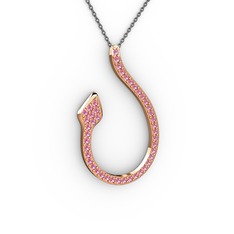 Yılan Kolye - Pembe kuvars 14 ayar rose altın kolye (40 cm gümüş rolo zincir) #sv655z