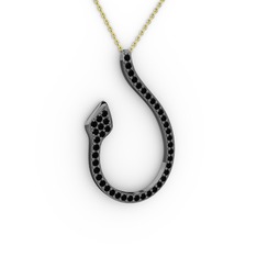 Yılan Kolye - Siyah zirkon 925 ayar siyah rodyum kaplama gümüş kolye (40 cm altın rolo zincir) #ypbb7o