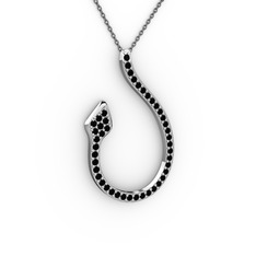 Yılan Kolye - Siyah zirkon 14 ayar beyaz altın kolye (40 cm gümüş rolo zincir) #zuv10e