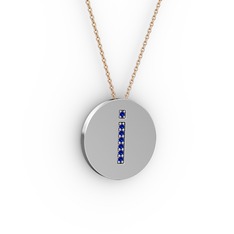İ Baş Harf Kolye - Lab safir 925 ayar gümüş kolye (40 cm rose altın rolo zincir) #11ie6na