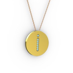 İ Baş Harf Kolye - Akuamarin 925 ayar altın kaplama gümüş kolye (40 cm rose altın rolo zincir) #11z0fd0