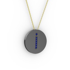 İ Baş Harf Kolye - Lab safir 925 ayar siyah rodyum kaplama gümüş kolye (40 cm altın rolo zincir) #18ykwcz