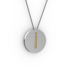 İ Baş Harf Kolye - Sitrin 18 ayar beyaz altın kolye (40 cm gümüş rolo zincir) #19wa5s3