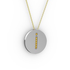 İ Baş Harf Kolye - Sitrin 14 ayar beyaz altın kolye (40 cm altın rolo zincir) #1i7q4hm