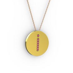 İ Baş Harf Kolye - Rodolit garnet 18 ayar altın kolye (40 cm rose altın rolo zincir) #1rbadv5