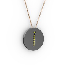 İ Baş Harf Kolye - Peridot 925 ayar siyah rodyum kaplama gümüş kolye (40 cm gümüş rolo zincir) #1wem2ao