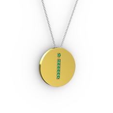İ Baş Harf Kolye - Yeşil kuvars 8 ayar altın kolye (40 cm beyaz altın rolo zincir) #3lyege