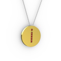 İ Baş Harf Kolye - Garnet 8 ayar altın kolye (40 cm beyaz altın rolo zincir) #6htc82