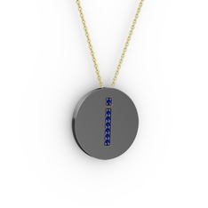 İ Baş Harf Kolye - Lab safir 925 ayar siyah rodyum kaplama gümüş kolye (40 cm gümüş rolo zincir) #cf4w0q