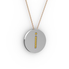 İ Baş Harf Kolye - Sitrin 925 ayar gümüş kolye (40 cm gümüş rolo zincir) #d7f7v3