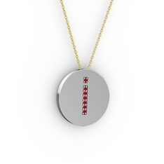 İ Baş Harf Kolye - Garnet 18 ayar beyaz altın kolye (40 cm altın rolo zincir) #dt3oby