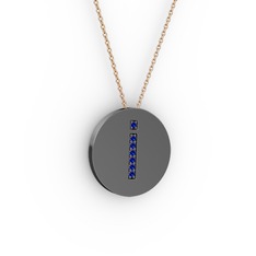 İ Baş Harf Kolye - Lab safir 925 ayar siyah rodyum kaplama gümüş kolye (40 cm gümüş rolo zincir) #gdgga1