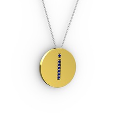 İ Baş Harf Kolye - Lab safir 925 ayar altın kaplama gümüş kolye (40 cm beyaz altın rolo zincir) #gjy80j
