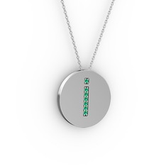 İ Baş Harf Kolye - Yeşil kuvars 925 ayar gümüş kolye (40 cm beyaz altın rolo zincir) #lgv4d4