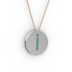 İ Baş Harf Kolye - Yeşil kuvars 18 ayar beyaz altın kolye (40 cm gümüş rolo zincir) #q9ckry