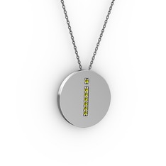 İ Baş Harf Kolye - Peridot 8 ayar beyaz altın kolye (40 cm gümüş rolo zincir) #upnal2