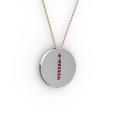 İ Baş Harf Kolye - Garnet 14 ayar beyaz altın kolye (40 cm rose altın rolo zincir) #vjcjbl