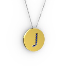 J Baş Harf Kolye - Lab safir 925 ayar altın kaplama gümüş kolye (40 cm gümüş rolo zincir) #13emfgr