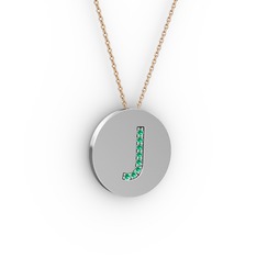 J Baş Harf Kolye - Yeşil kuvars 18 ayar beyaz altın kolye (40 cm rose altın rolo zincir) #14dtdoz
