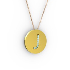 J Baş Harf Kolye - Akuamarin 925 ayar altın kaplama gümüş kolye (40 cm rose altın rolo zincir) #167uzk1