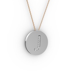 J Baş Harf Kolye - Pırlanta 925 ayar gümüş kolye (0.0704 karat, 40 cm rose altın rolo zincir) #16fdu2u