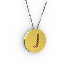 J Baş Harf Kolye - Garnet 8 ayar altın kolye (40 cm gümüş rolo zincir) #198cya7