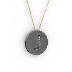 J Baş Harf Kolye - Dumanlı kuvars 925 ayar siyah rodyum kaplama gümüş kolye (40 cm gümüş rolo zincir) #19im36e