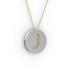 J Baş Harf Kolye - Sitrin 14 ayar beyaz altın kolye (40 cm altın rolo zincir) #1a13o62