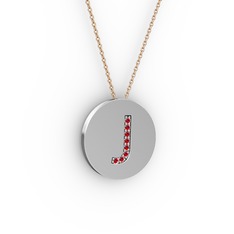 J Baş Harf Kolye - Garnet 925 ayar gümüş kolye (40 cm rose altın rolo zincir) #1agfzzd