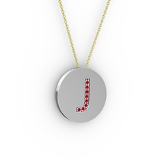 J Baş Harf Kolye - Garnet 18 ayar beyaz altın kolye (40 cm altın rolo zincir) #1aunfmz