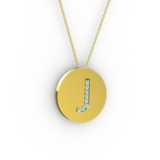 J Baş Harf Kolye - Akuamarin 14 ayar altın kolye (40 cm altın rolo zincir) #1bdzbb8