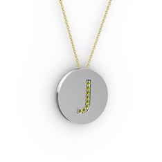 Peridot 14 ayar beyaz altın kolye (40 cm altın rolo zincir)