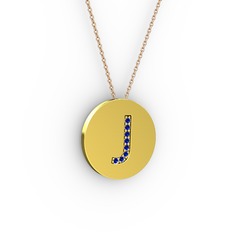 J Baş Harf Kolye - Lab safir 14 ayar altın kolye (40 cm gümüş rolo zincir) #1djebz